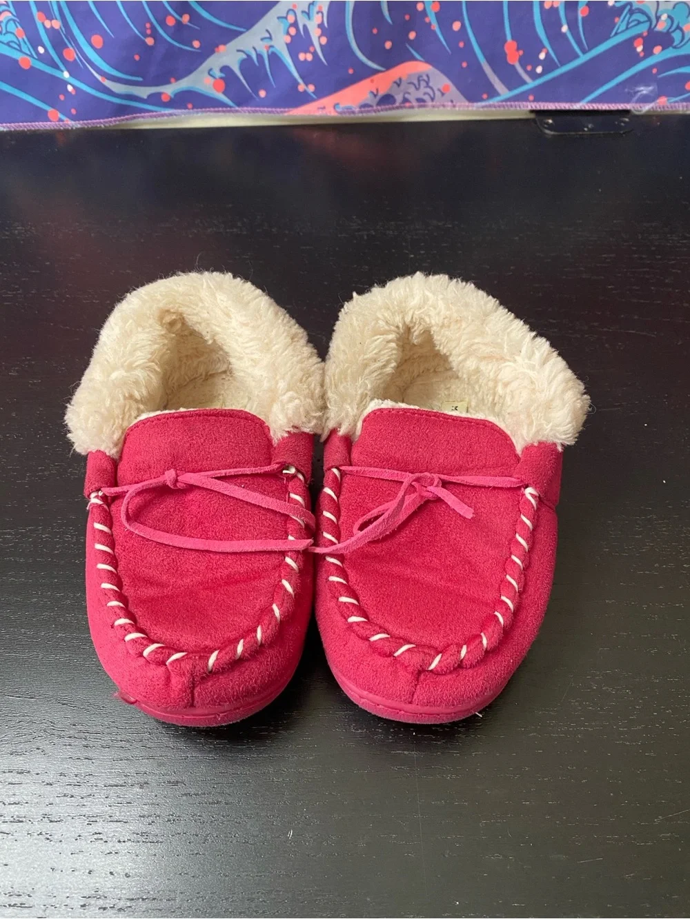 Kids Pink Faux-Fur Lined Moccasin Slippers